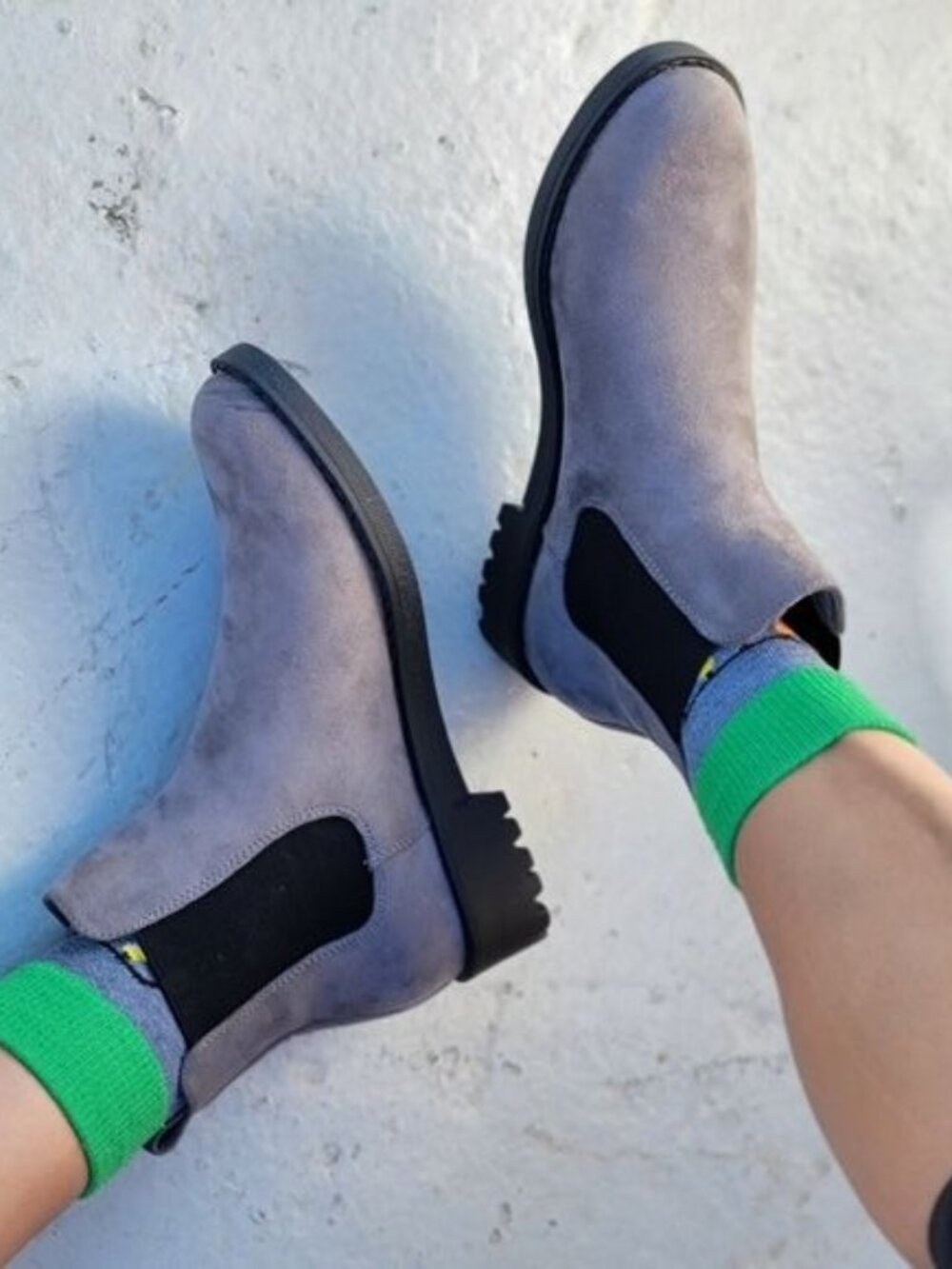 Grey Women’s Suede Ankle Chelsea Booties Flat Pull On Style